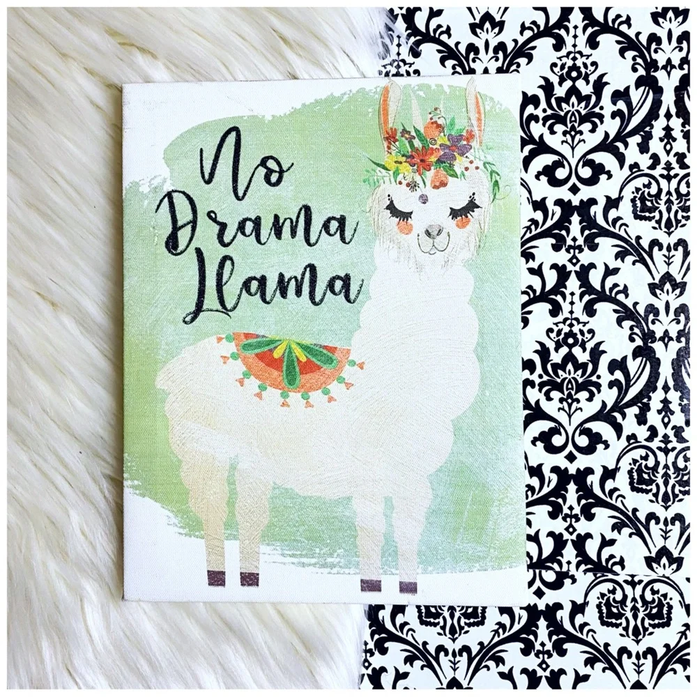 NWT : ‘no drama llama’ floral festive sparkly canvas wall art decor